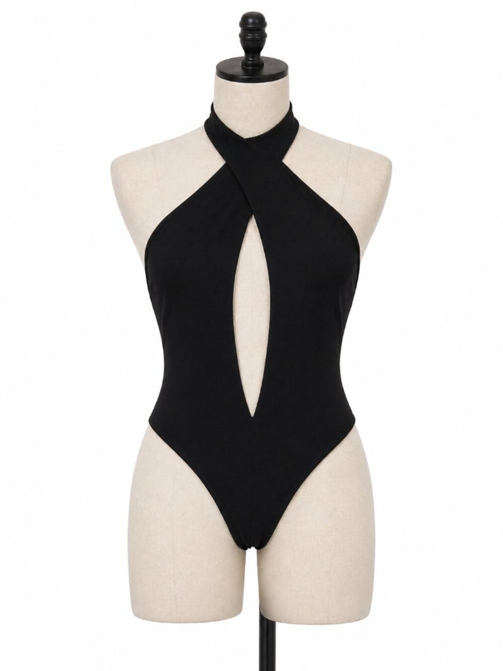 Buffbunny Black Halter Bodysuit Plunge Front NWT S